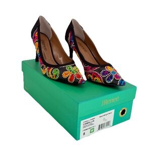 J Renee Pumps Heels Women 8 W Camallia Pointed Toe‎ Classic Fiesta Floral Black